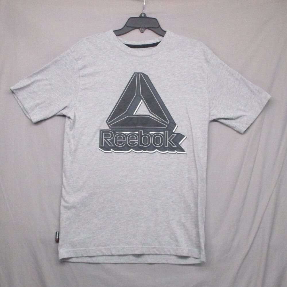 Reebok Silver Short Sleeve Crew Neck Logo Print Casual T‎ Shirt Size Small